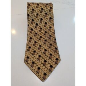 Pavone Tie Mens Silk Italian Gold Geometric Pattern Made in Italy 4" Wide